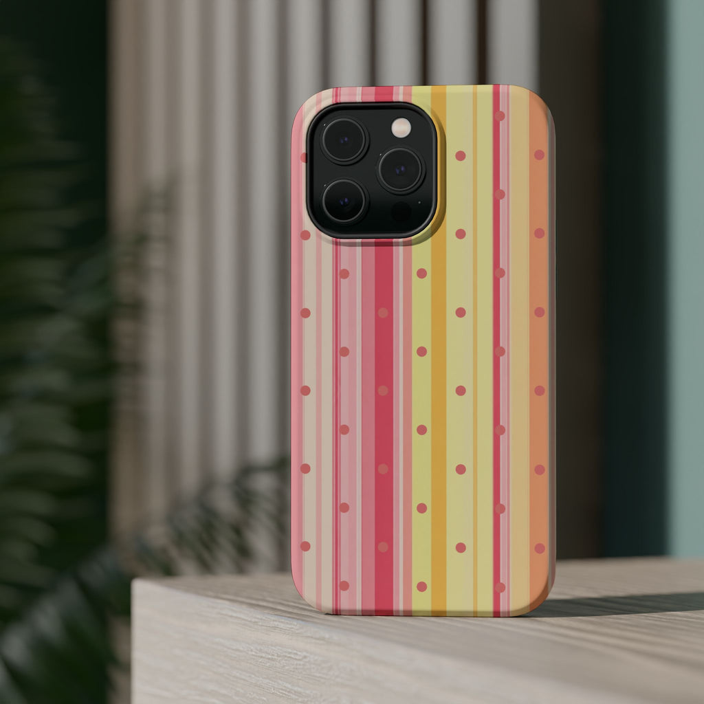 Colorful Pastel Stripe & Dot Magnetic Phone Case — Impact-Resistant