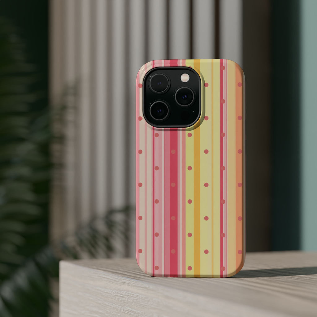 Colorful Pastel Stripe & Dot Magnetic Phone Case — Impact-Resistant