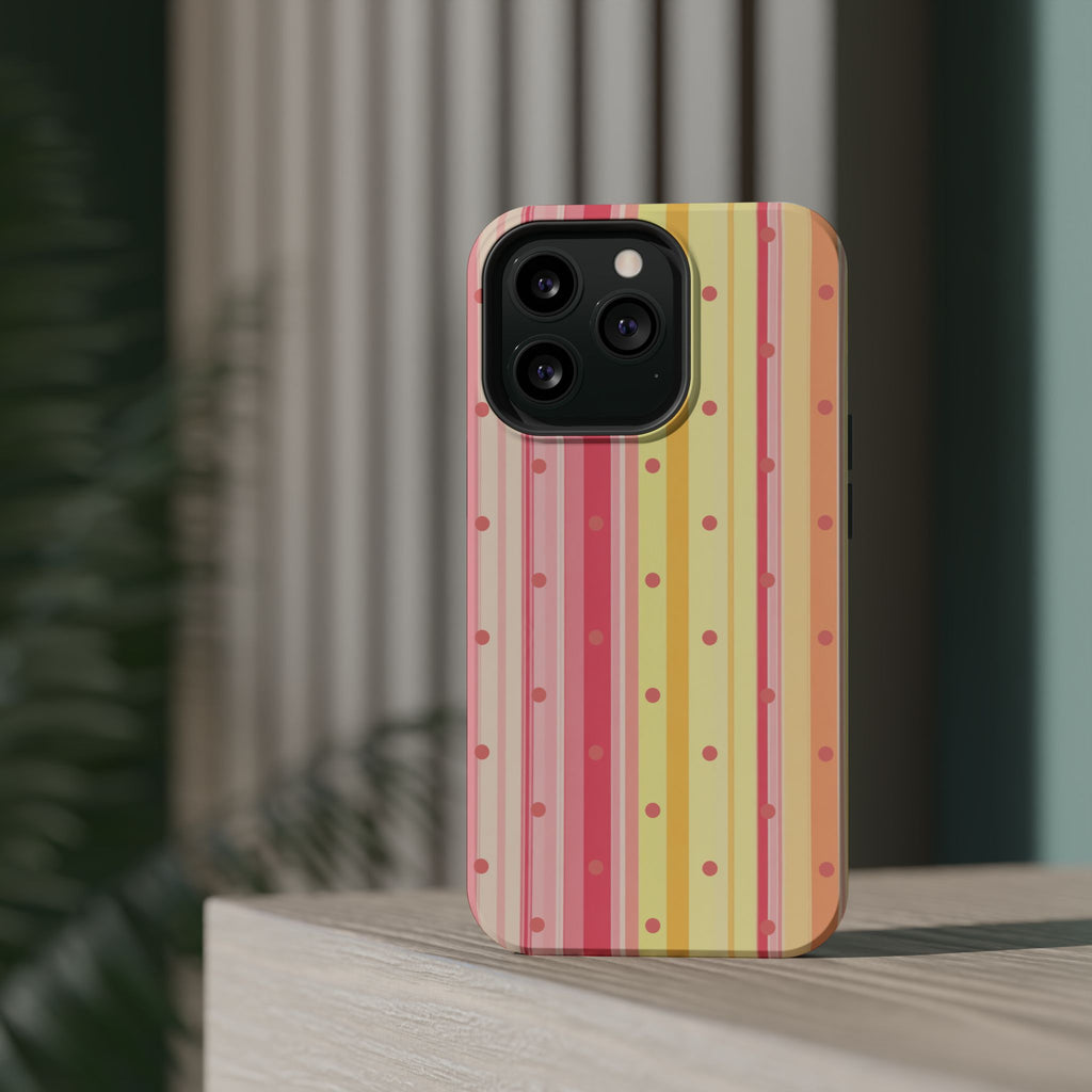 Colorful Pastel Stripe & Dot Magnetic Phone Case — Impact-Resistant