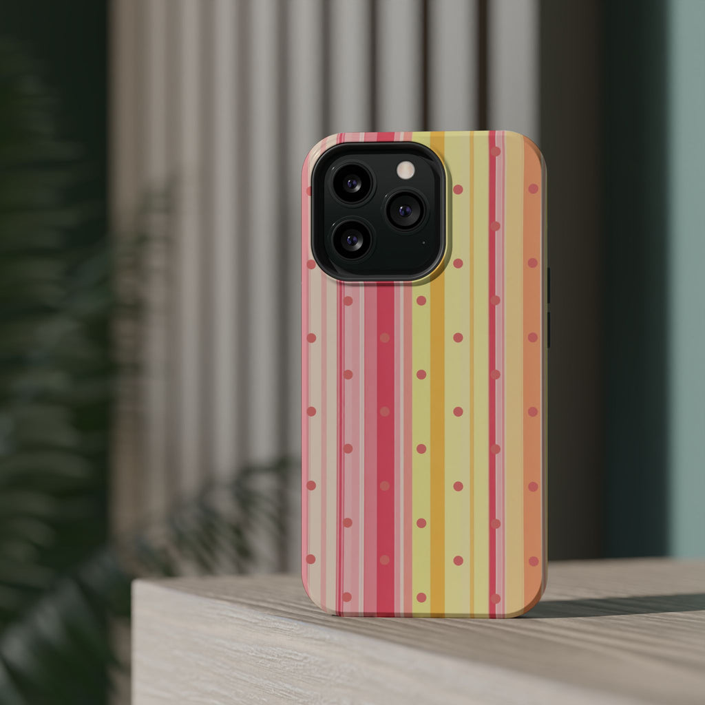 Colorful Pastel Stripe & Dot Magnetic Phone Case — Impact-Resistant
