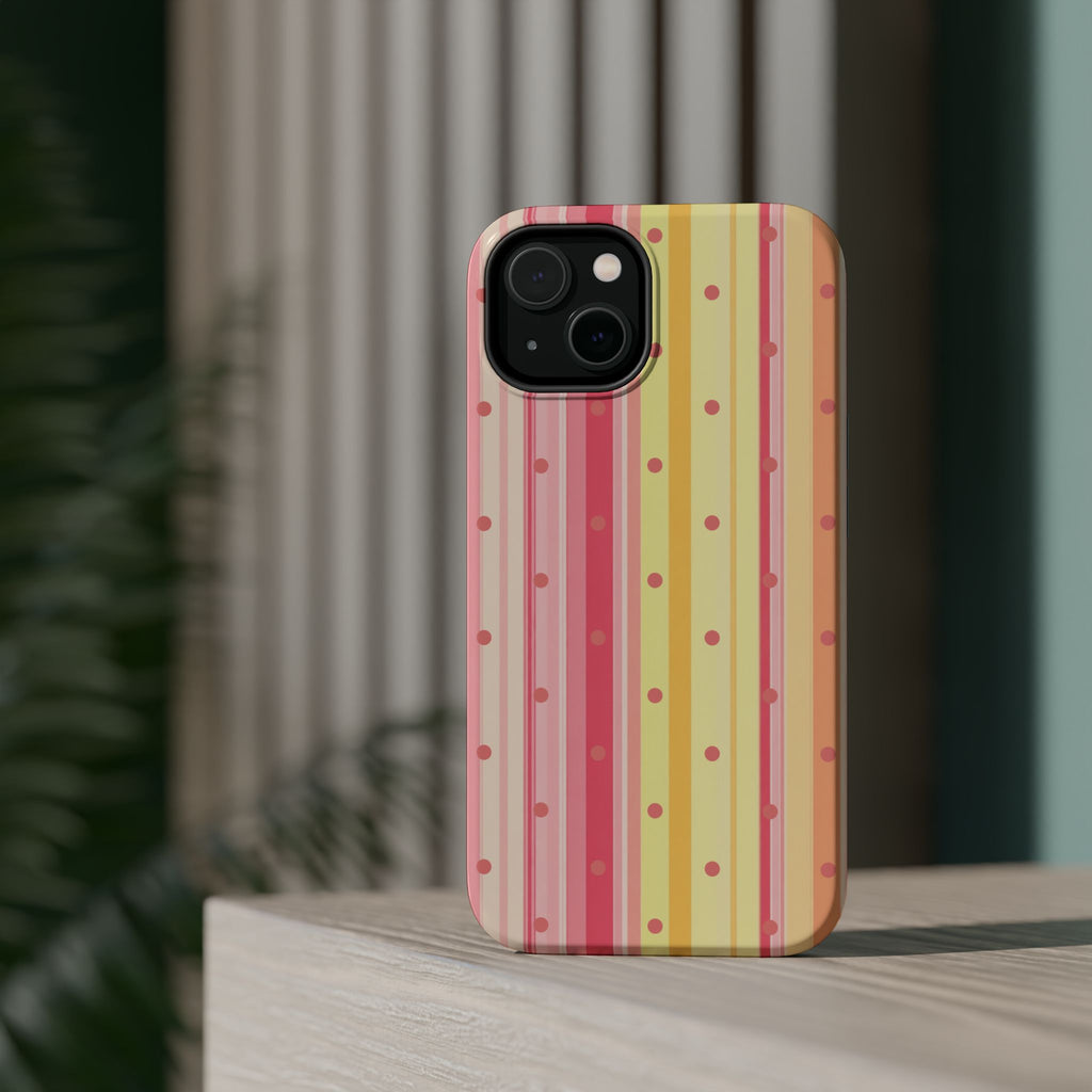 Colorful Pastel Stripe & Dot Magnetic Phone Case — Impact-Resistant